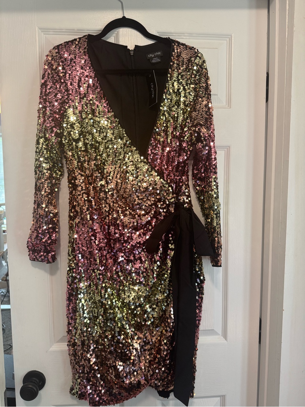 City Chic Women's Multicolor Sequin Wrap Dress